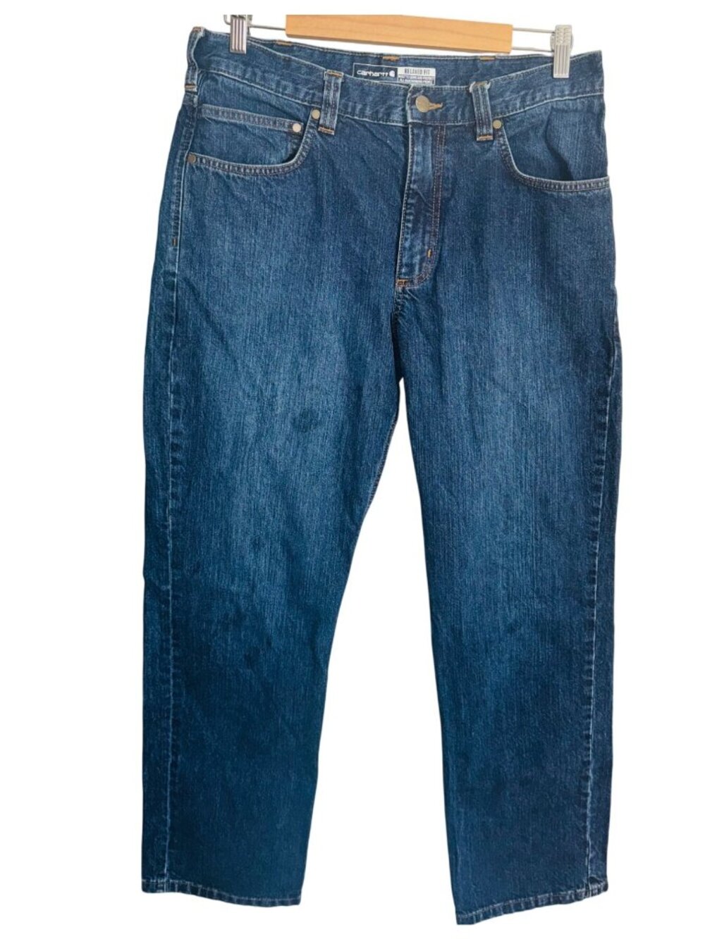 Carhartt Relaxed Fit Men Blue Denim Jeans 33x32 Straight Leg Western Cowboy Jean